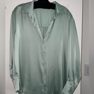 Zara light green silk button down